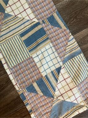 Hand Crafted Blue, Cream, Tan Patchwork table  Runner 108" by 13"